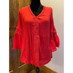 Counterparts Blouse Red Size Medium Boho Peasant  Bell Sleeves Flowy